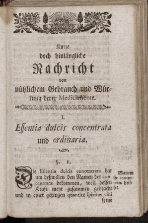 I. Essentia dulcis concentrata und ordinaria. - II. Essentia Amara.