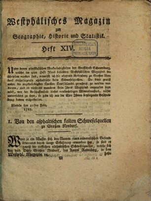 Westphälisches Magazin zur Geographie, Historie und Statistik. 4, 4. 1788 = H. 14