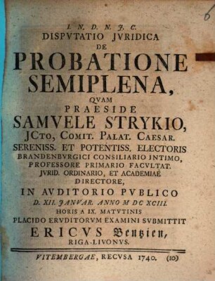 Disp. iur. de probatione semiplena