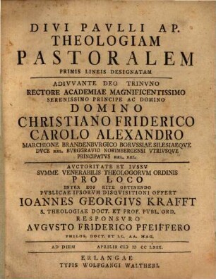 Divi Pavlli Ap. theologia pastoralis primis lineis designata : addivvante ...