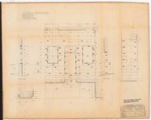 Reichsluftfahrtministerium, Berlin: Hofkellergarage, Gartenfront (Verkleidung): Ansichten, Schnitt, Grundriss 1:20, Detail