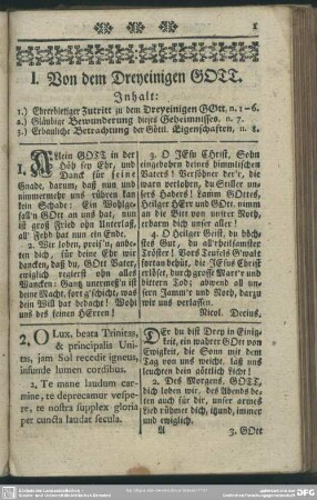 I. Von dem Dreyeinigen Gott