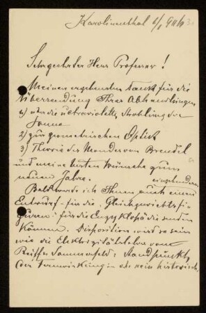 Nr. 31 Brief von Samuel Oppenheim an Karl Schwarzschild. Karolinenthal, 1.1.1911