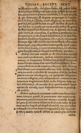 Thesavrvs Receptarvm Sententiarum, Qvas Vvlgvs Interpretum Communes Opiniones Vocat : In Alphabeti seriem digestarum post omnes omnium ea de re lucubrationes