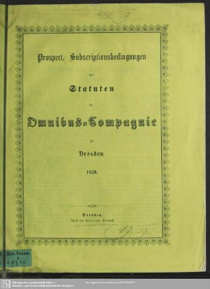 Prospect Subscriptionsbedingungen und Statuten der Omnibus-Compagnie zu Dresden 1859