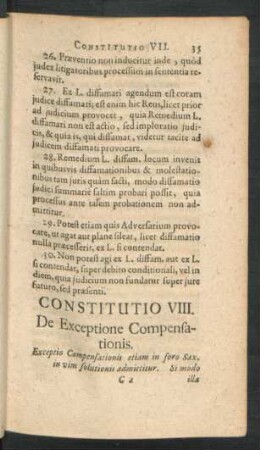 Constitutio VIII. De Exceptione Compensationis