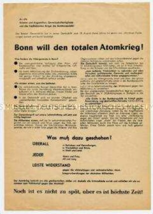 Aufruf zum Zusammenschluss und Kampf gegen atomare Aufrüstung und Militarisierung (Wehrpflicht etc.)