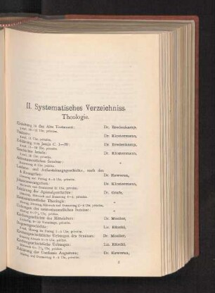 II. Systematisches Verzeichniss.