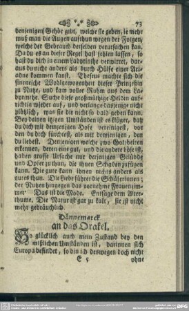 Dännemarck an das Orakel