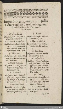 Imperatores Romani a C. Iulio Caesare usq[ue] a Carolum Magnum & divuisum Imperium Occidentis ab Oriente