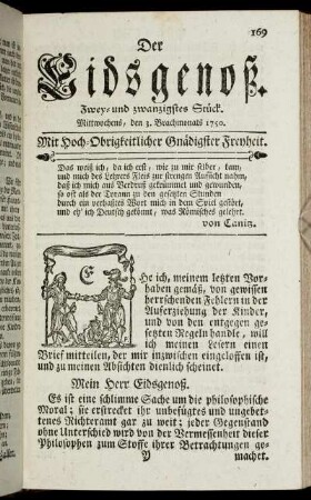 Zwey- und zwanzigstes Stück. Mittwochens, den 3. Brachmonats 1750.
