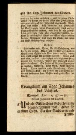 Evangelium am Tage Johannes des Täufers