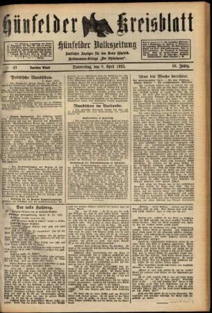 Zweite Ausgabe vom Donnerstag, den 09. April 1925.