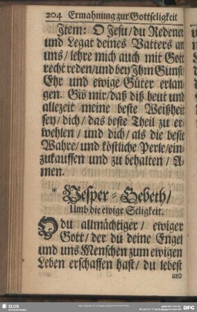 Vesper-Gebeth am Mittwoch