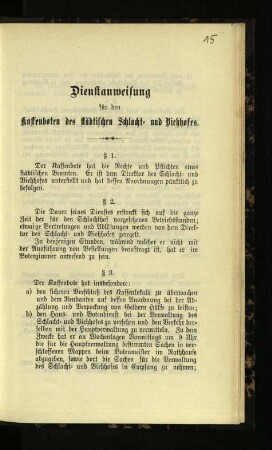 Dienstanweisung für den Kassenboten des städtischen Schlacht- und Viehhofes