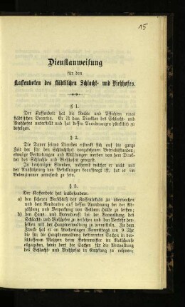 Dienstanweisung für den Kassenboten des städtischen Schlacht- und Viehhofes