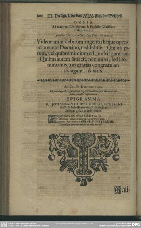 Ad Dn. D. Dietericum, Ultimo Aug. ad Explicationi Sapientiae Salomonicae ultimam manum feliciter imponentem: Epigramma M. Johann-Philippi Ebelii, ...