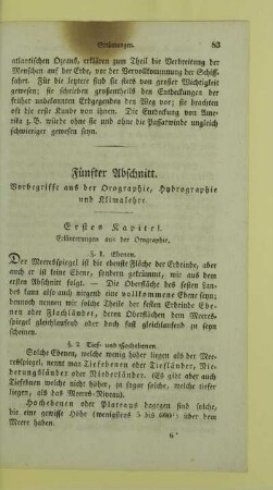 Fünfter Abschnitt. Vorbegriffe aus der Orographie, Hydrographie und Klimalehre