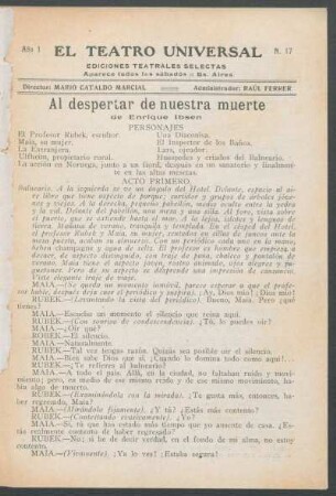 1921001700: Al despertar de nuestra muerte : drama en 3 actos