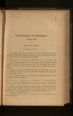 Thermodynamik der Mischungen. Zweiter Teil.