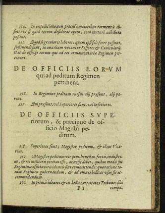 De Officiis Superiorum, & praecipue de officio Magistri peditum