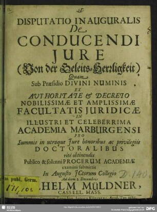 Disputatio Inauguralis De Conducendi Iure