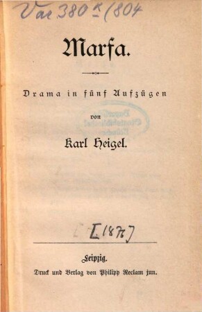 Marfa : Drama in fünf Aufzügen