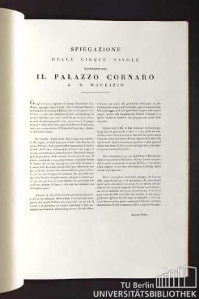 Spiegazione delle cinque tavole rappresentanti Il Palazzo Cornaro a S. Maurizio