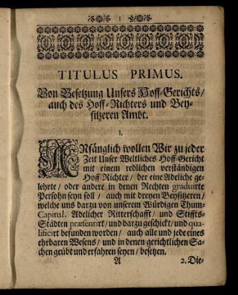 Titulus Primus. Von Bestzung Unsers Hoff-Gerichts/... - Titulus X. Der Botten Eyd.