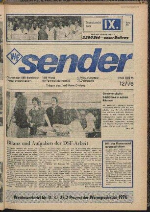 Betriebszeitung 'WF-Sender', Nr.12/1976 (4. Märzausgabe 1976)