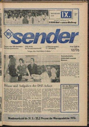 Betriebszeitung 'WF-Sender', Nr.12/1976 (4. Märzausgabe 1976)