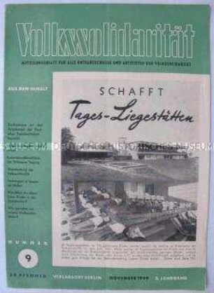 Mitteilungsblatt für Funktionäre der Volkssolidarität u.a. zur Gründung der DDR und zur Kinderbetreuung