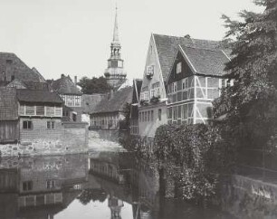 Stade, Stadt : Stade. Stadtteilansicht mit Turm der Cosmaekirche