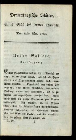 Eilftes Stük des dritten Quartals