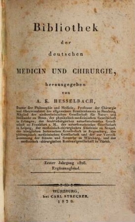 Bibliothek der deutschen Medicin und Chirurgie. 1. 1828 (1829), Erg.-Bd.