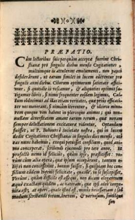 Cogitationes, Sive Considerationes Christianæ Pro singulis Anni diebus, Trimestre Primum. ... Complectens Januarium, Februarium, Martium