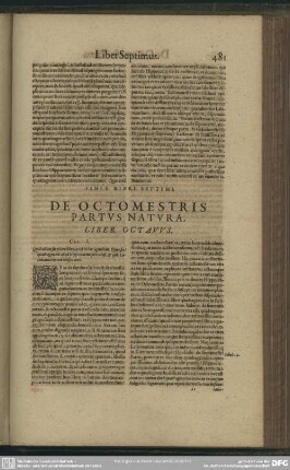 De Octomestris Partus Natura. Liber Octavus
