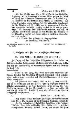 f. Aufgabe und Ziel der preußischen Volksschule.