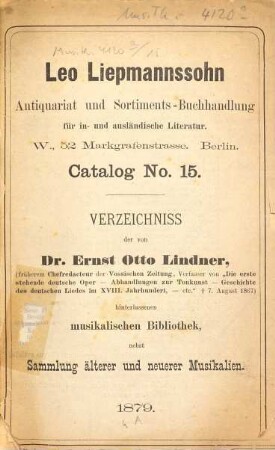 Antiquarische Kataloge über theoretische und praktische Musik. 15