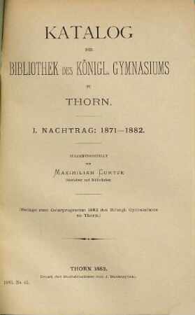 Bericht : über das Schuljahr Ostern ... bis Ostern .... 1882/83
