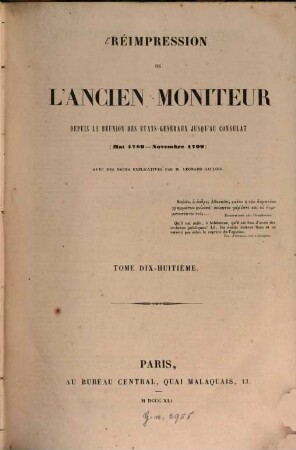Réimpression de l'Ancien Moniteur : depuis la réunion des états-généraux jusqu'au consulat ; (Mai 1789 - Novembre 1799), 18