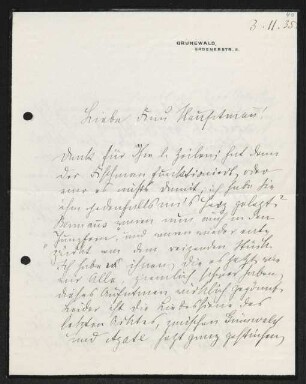 Brief von Hedwig Fischer an Margarete Hauptmann