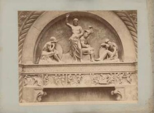 Basilika San Petronio, Bologna: Eingangsseite, linkes Nebenportal, Architrav und Tympanon
