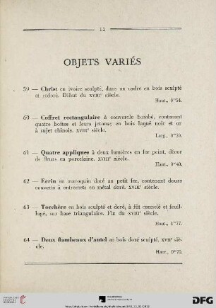 Objets variés (Nr. 59-64)
