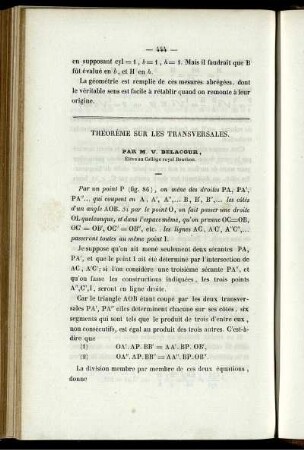 Théorème sur les transversales.