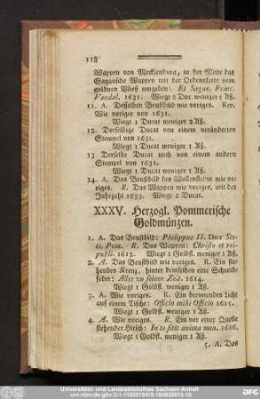 XXXV. Herzogl. Pommerische Goldmünzen.