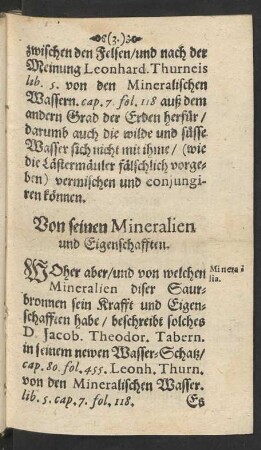 Von seinen Mineralien und Eigenschafften.