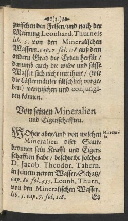 Von seinen Mineralien und Eigenschafften.