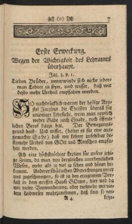 Erste Erweckung. Wegen der Wichtigkeit des Lehramts überhaupt.