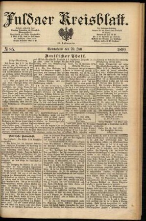 Erste Ausgabe vom Samstag, den 22. Juli 1899.